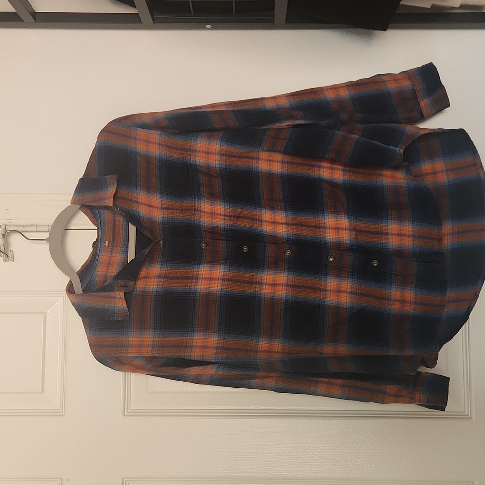 Prana Brown And Orange Plaid Button Down Size Small - Picture 2 of 7